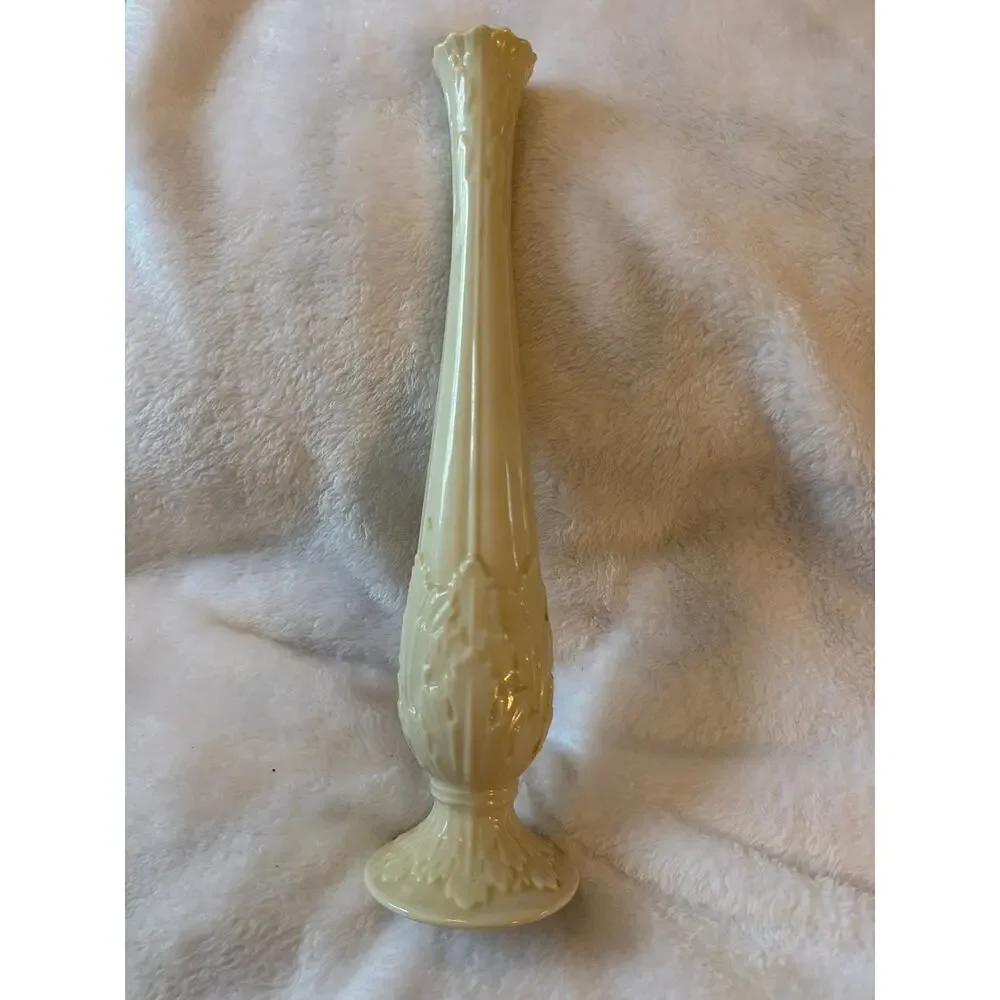Vintage Lenox Cream Bud Vase USA Porcelain Embossed Floral Trumpet 10.75